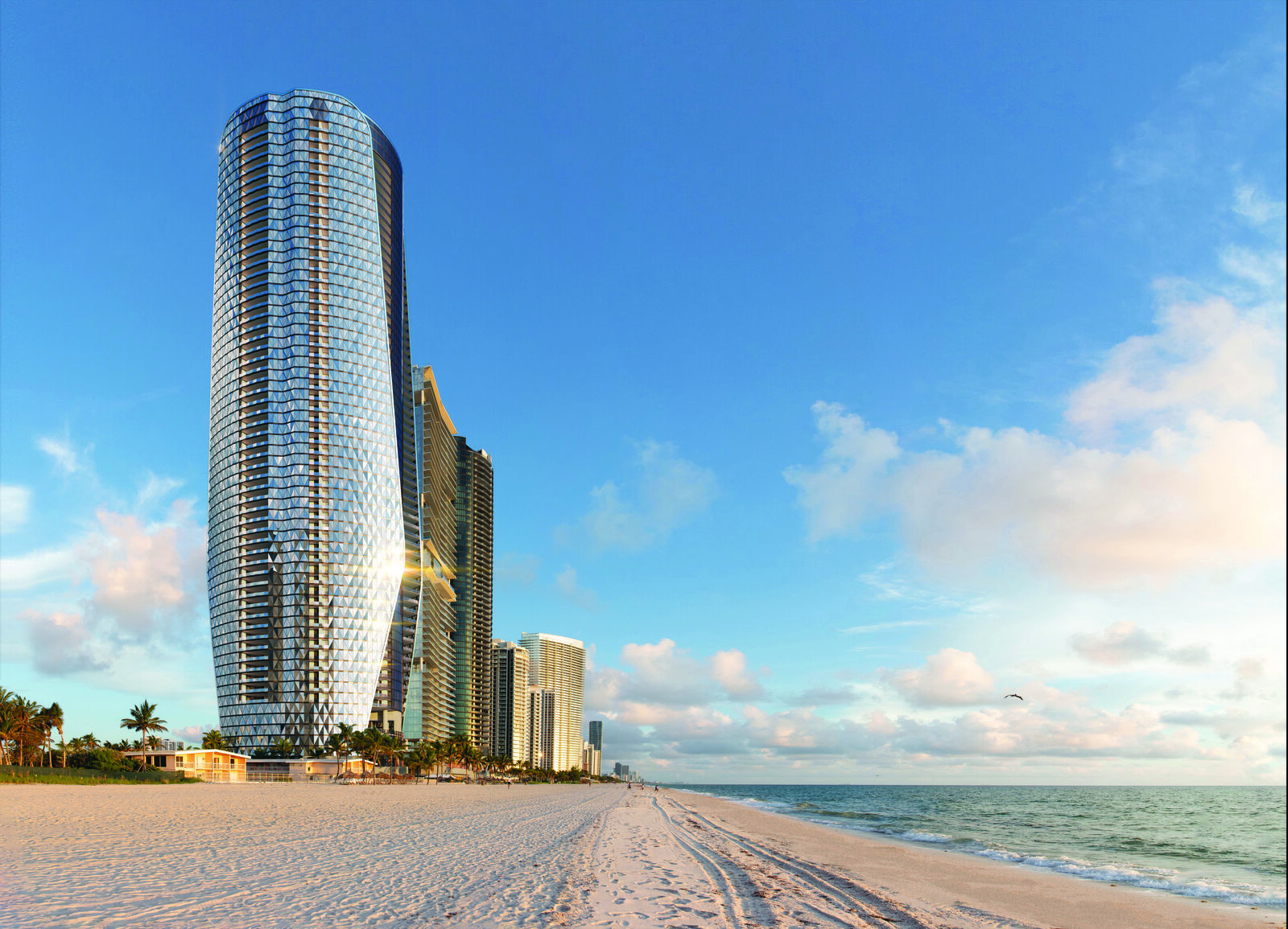 Rendering of Bentley Residences on the Sunny Isles Beach shoreline
