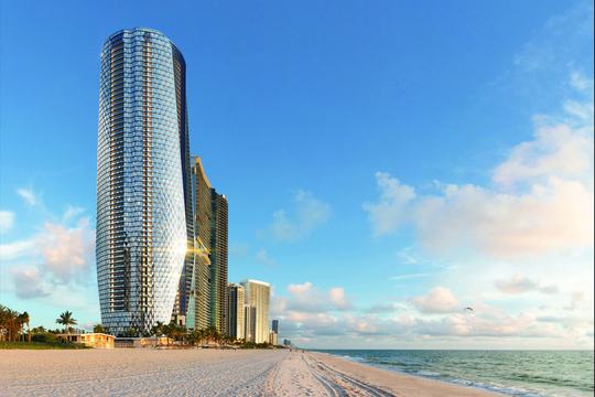 Rendering of Bentley Residences on the Sunny Isles Beach shoreline
