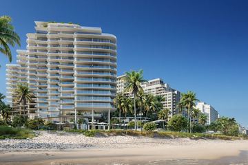 Rendering of The Perigon's rounded terraces above the beach