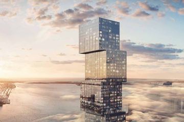 Rendering of Waldorf Astoria Residences Miami rising over downtown
