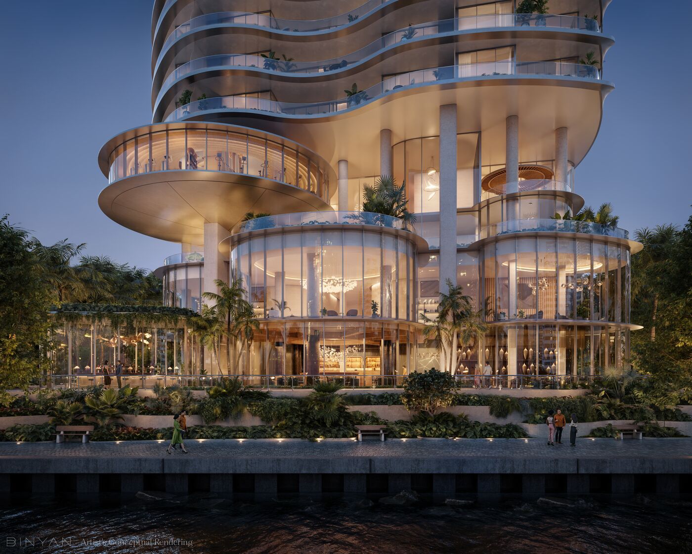 Rendering of the podium levels of 619 by Nobu on the Brickell waterfront