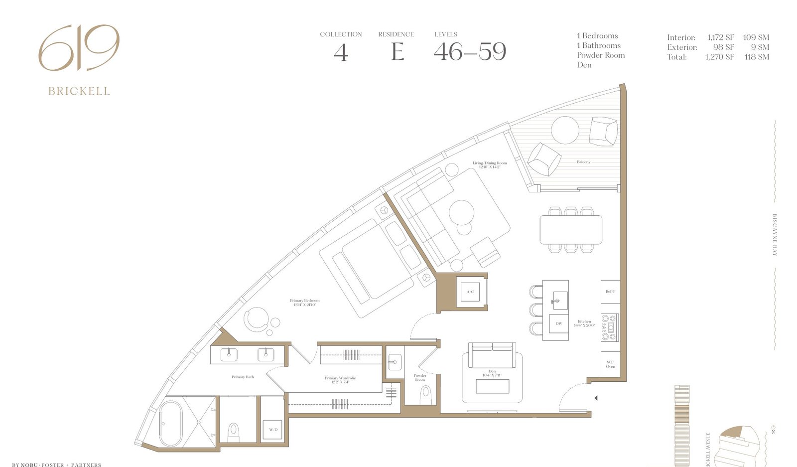 Plano de la residencia de una habitación con sala de estar
