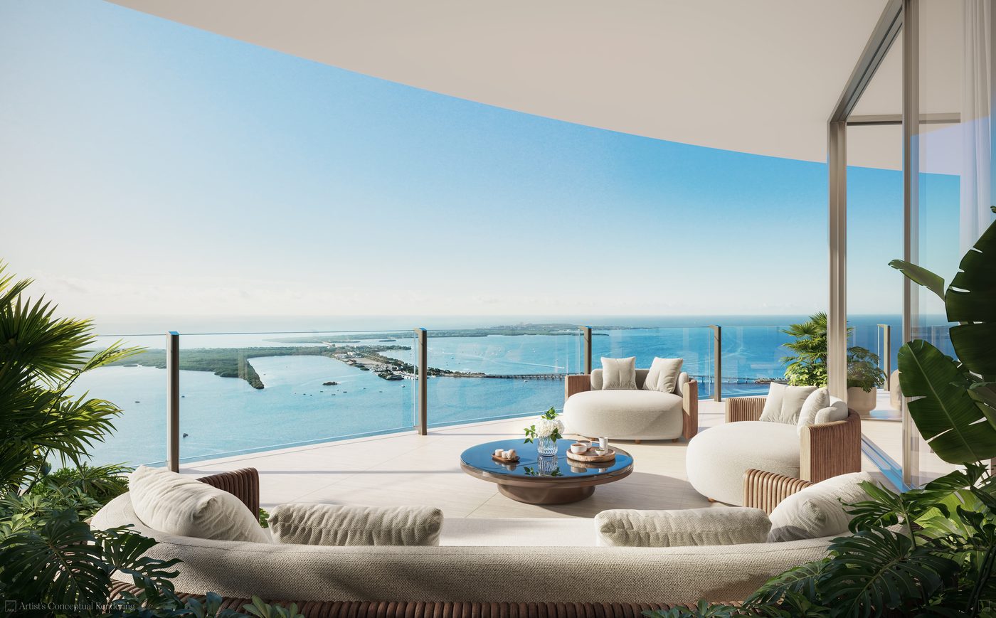 Render de una terraza envolvente de residencia