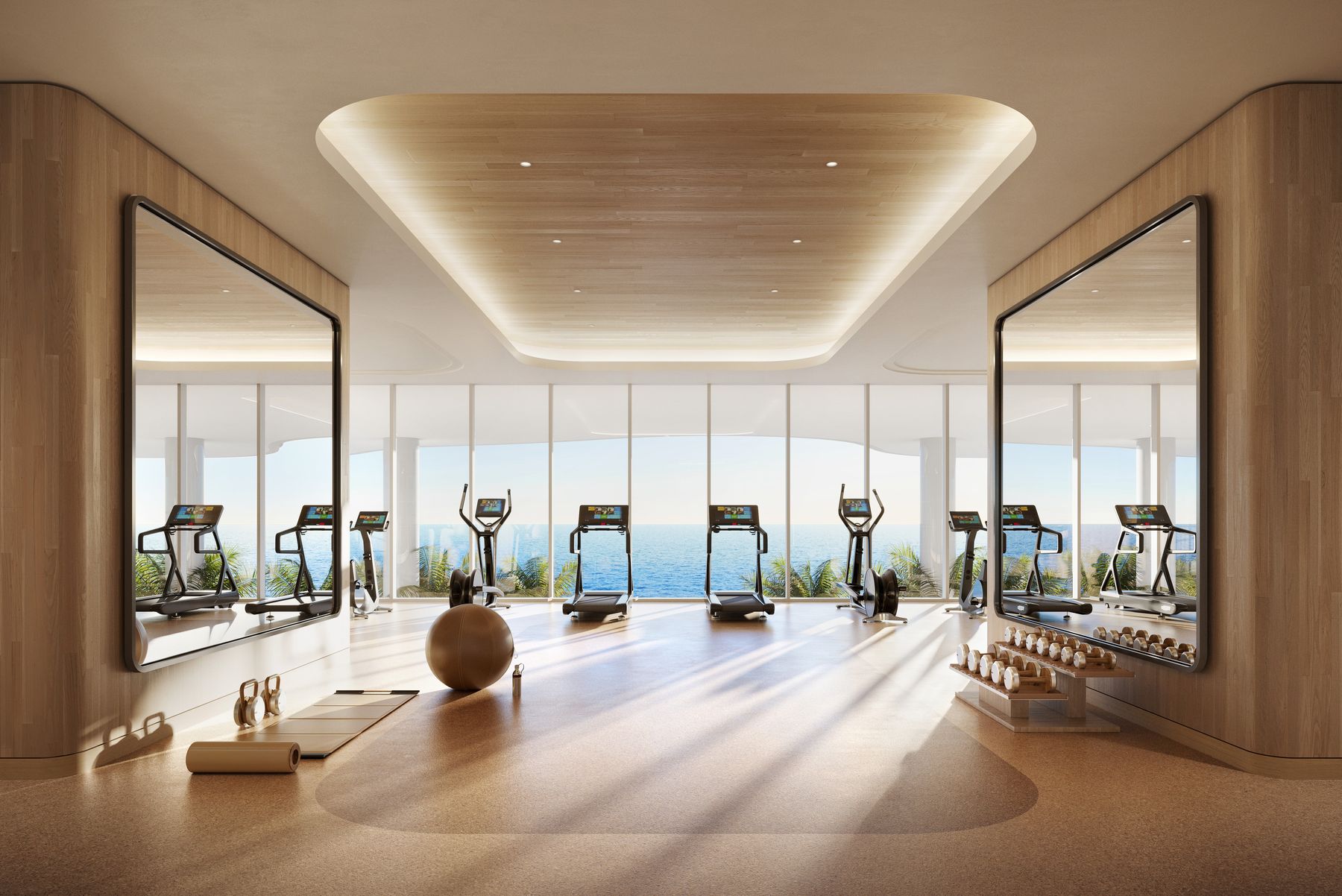 Rendering of the indoor outdoor fitness center facing the ocean