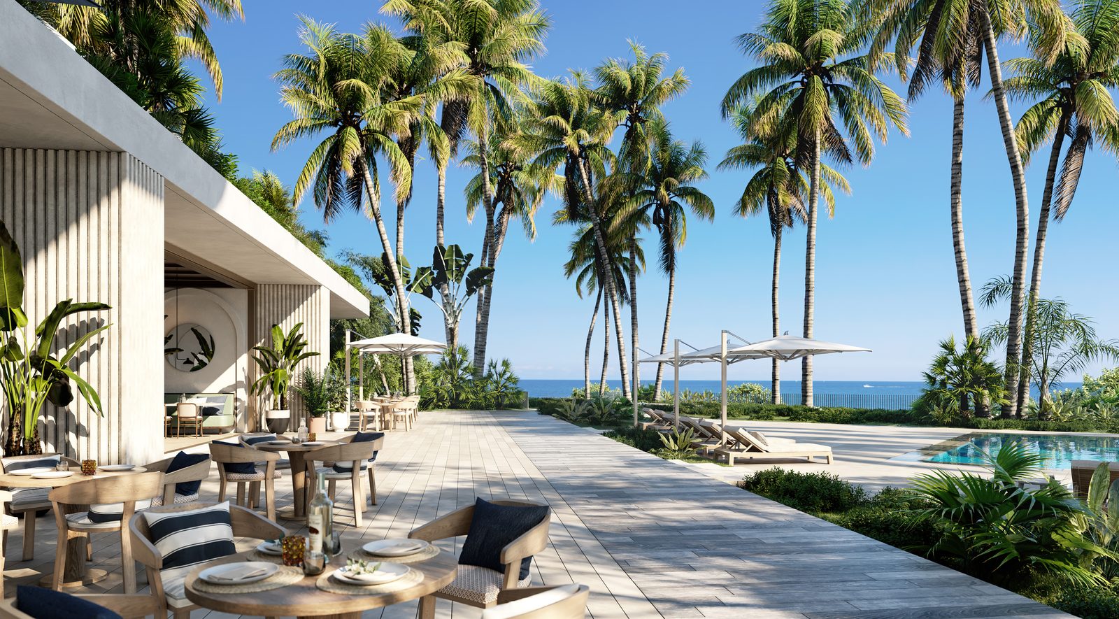 Rendering of the residents-only restaurant opening to the ocean