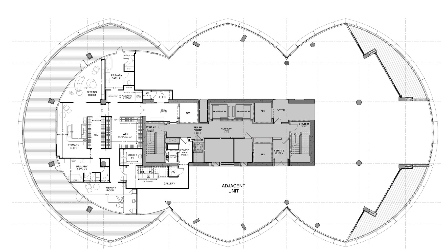 Plano del desarrollador del piso de la suite principal, nivel 23