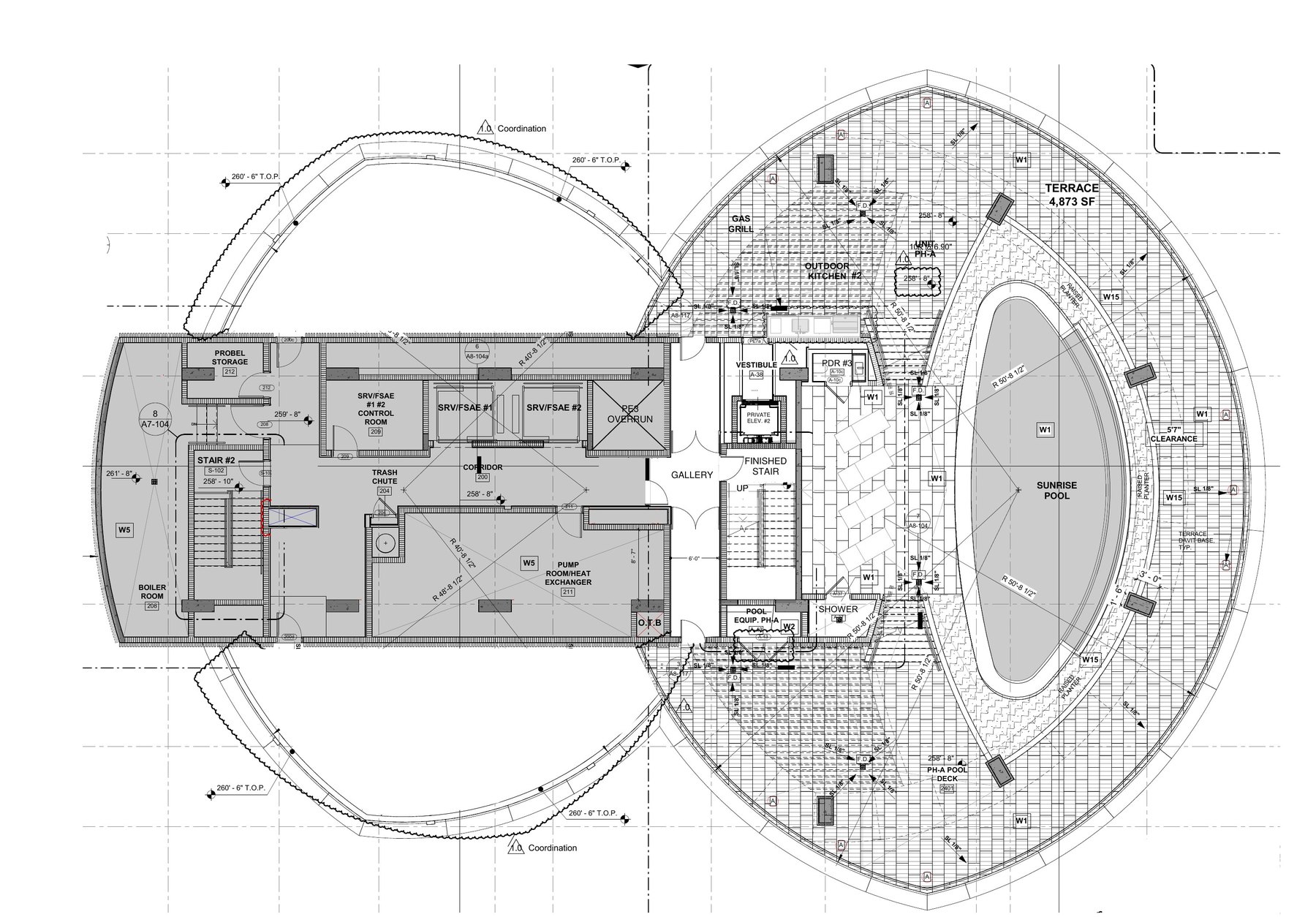 Plano del desarrollador del deck de alberca del amanecer en la azotea