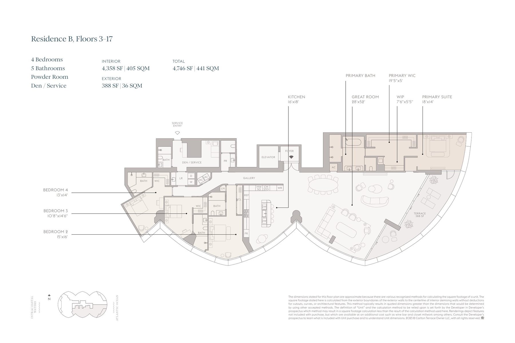Plano de la Residencia B, plantas 3 a 17