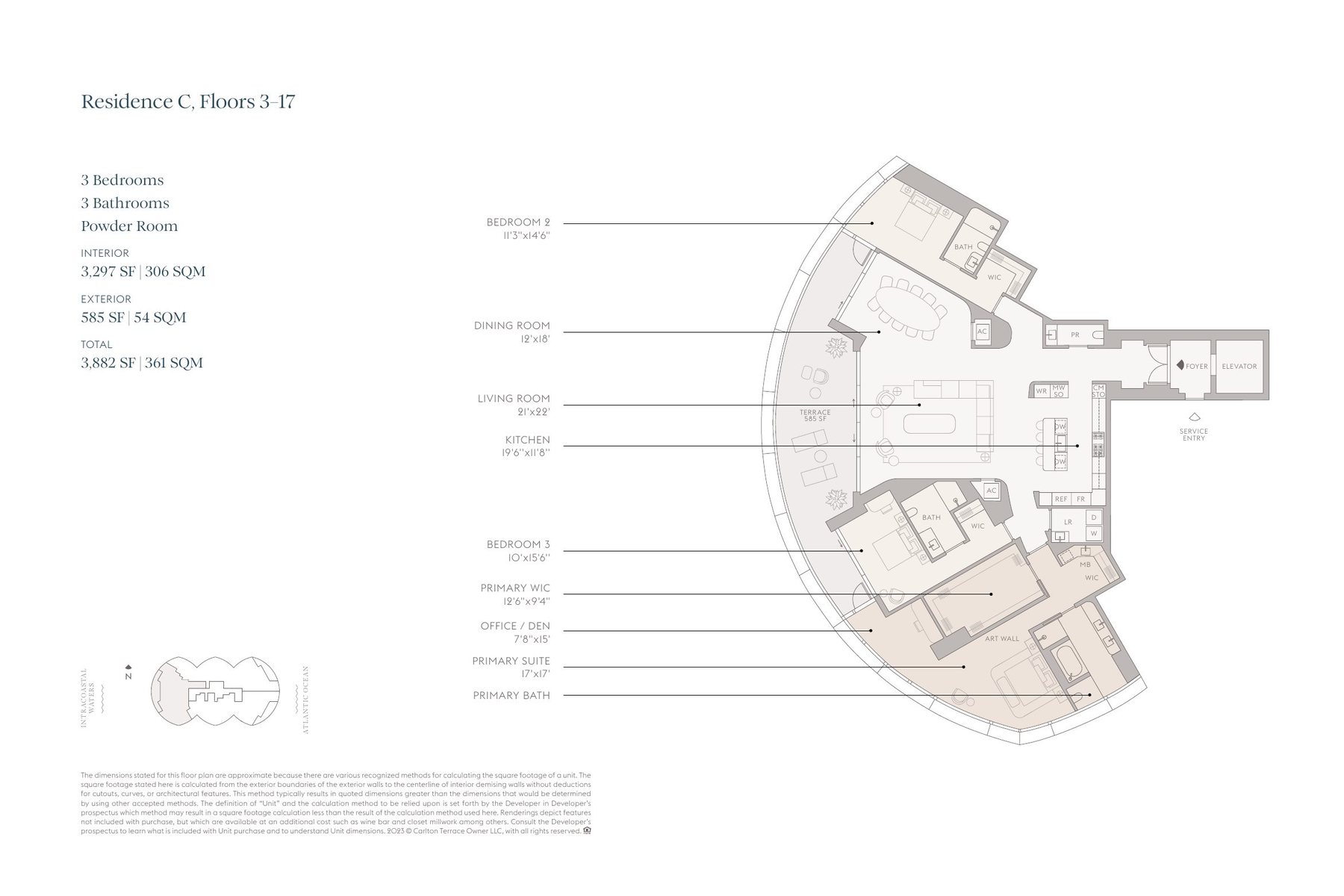 Plano de la Residencia C, plantas 3 a 17