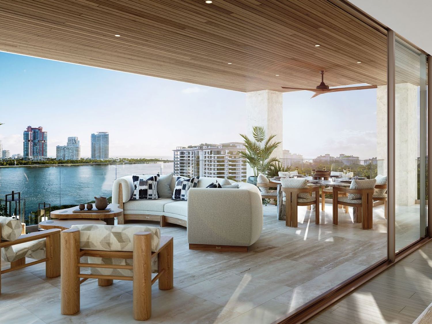 Rendering of a residence terrace looking across the bay to Miami Beach