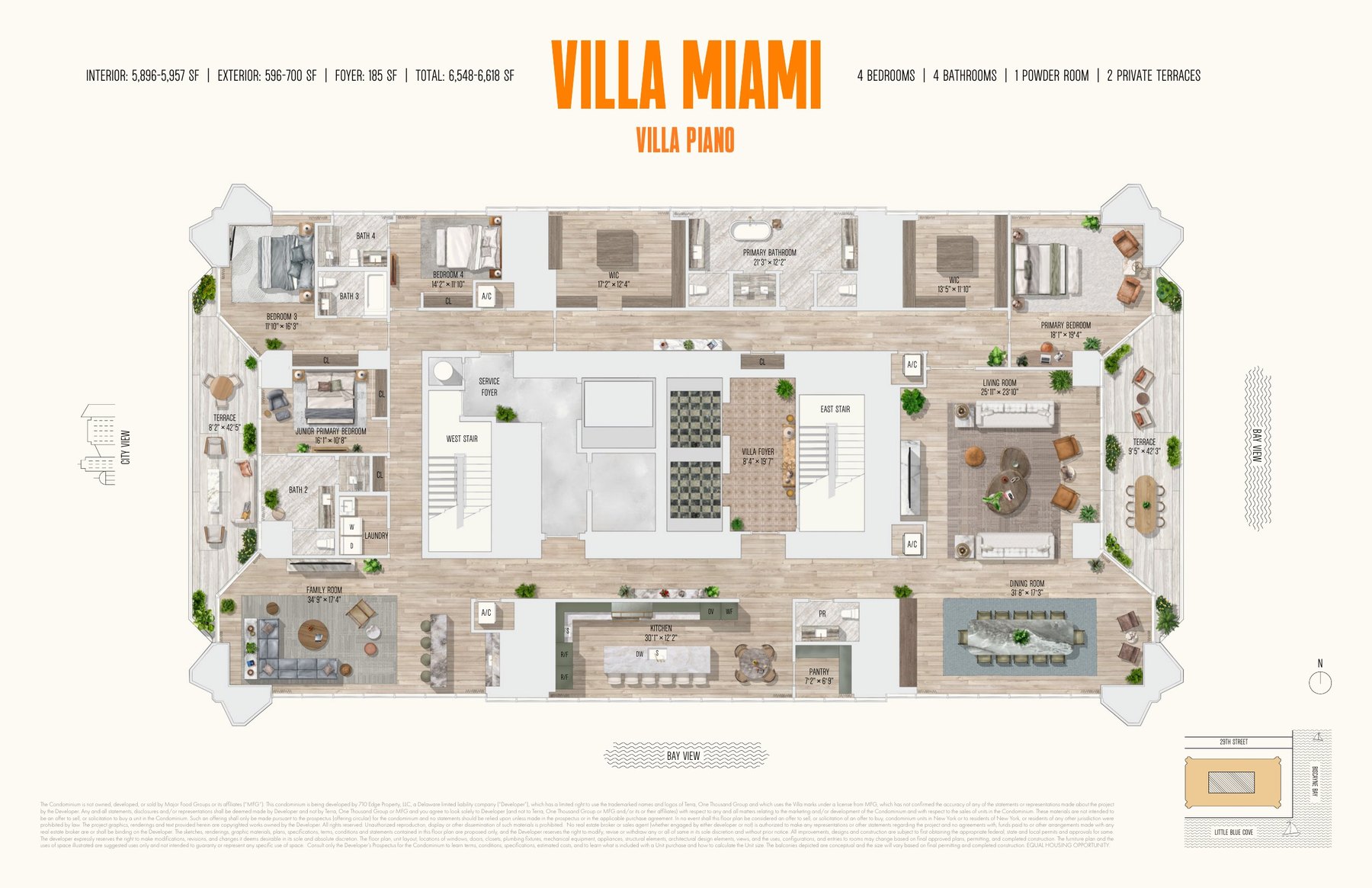 Plano de la residencia Villa Piano de piso completo con cuatro recámaras