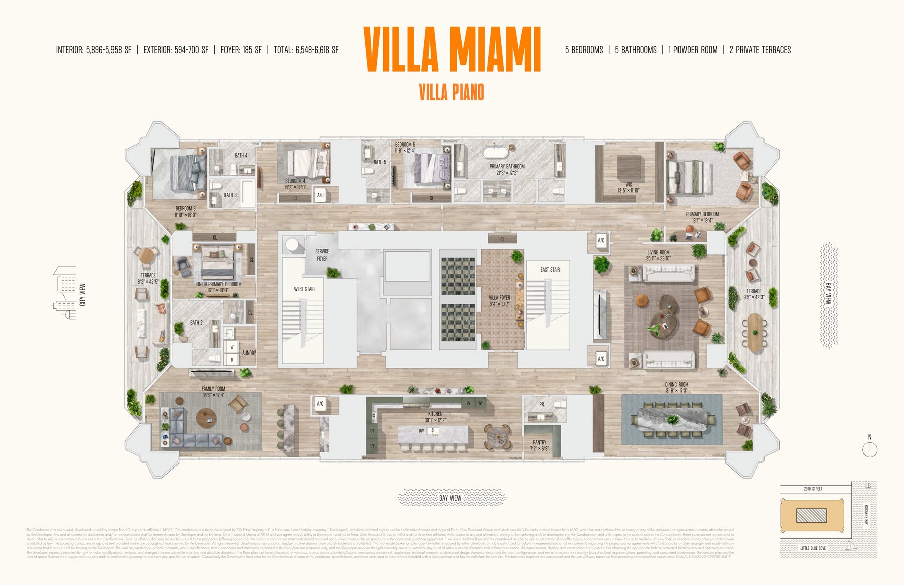 Plano de la residencia Villa Piano de piso completo con cinco recámaras